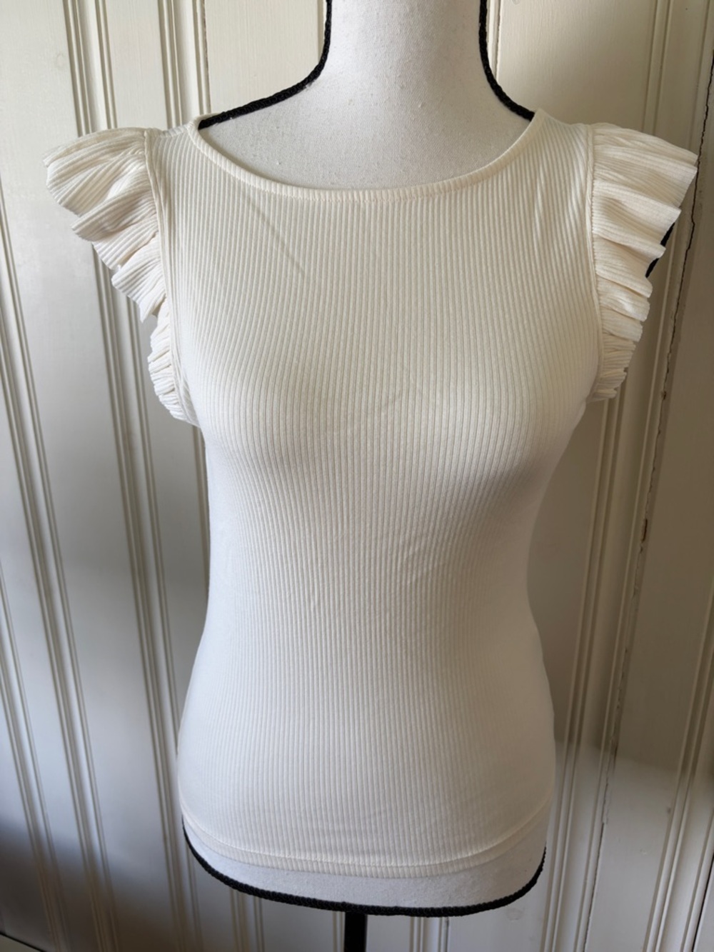 J. Crew Women’s Vintage Ribbed Ruffle Sleeve Top Off White Size XS NWT